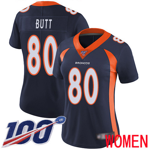 Women Denver Broncos #80 Jake Butt Navy Blue Alternate Vapor Untouchable Limited Player 100th Season Football NFL Jersey